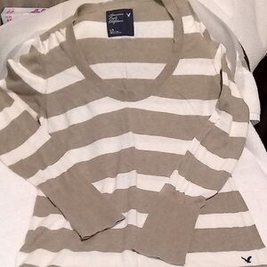 American Eagle Outfitters Tan and Cream Striped Sweater